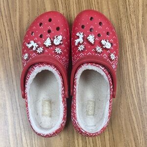 Red Holiday Knit Lined Crocs Shoes